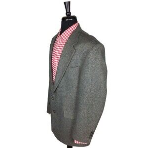 Lands End Mens Tweed Sport Coat 44L Sport Coat Herringbone Two Button